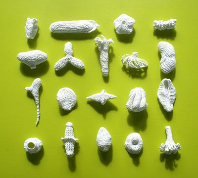 20 small crochet sculptures