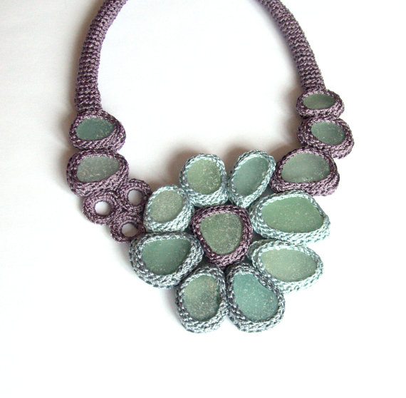 crochet sea glass necklace