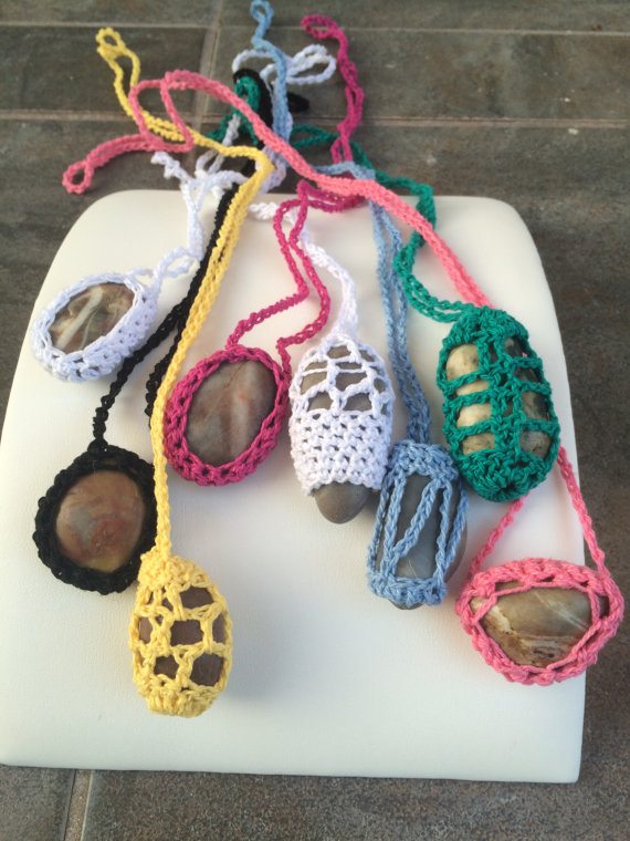 crochet rock necklaces
