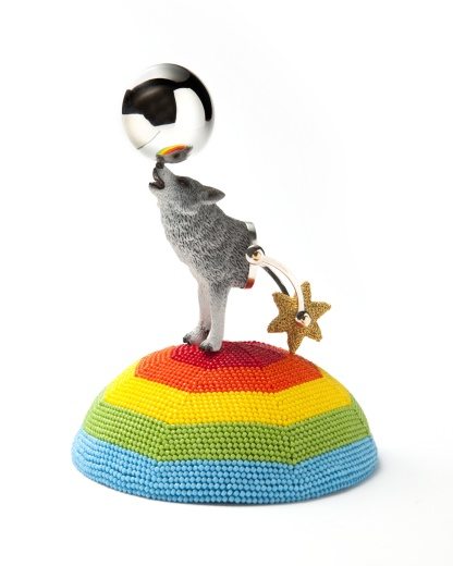 rainbow wolf crochet art by v