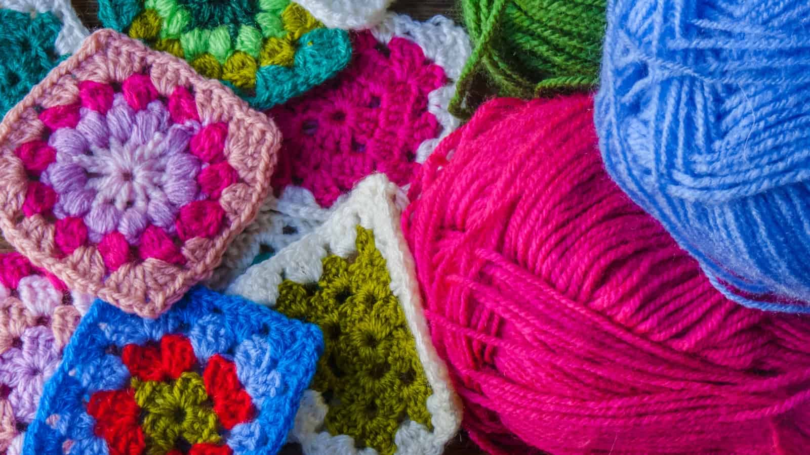 colorful wool and granny square