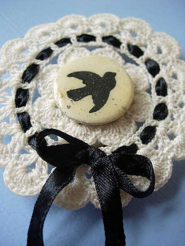 crochet and button brooch