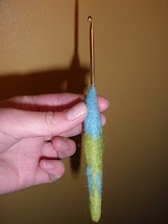 felted crochet hook handle