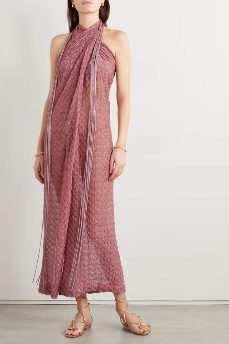 MISSONI Metallic crochet knit halterneck maxi dress 1