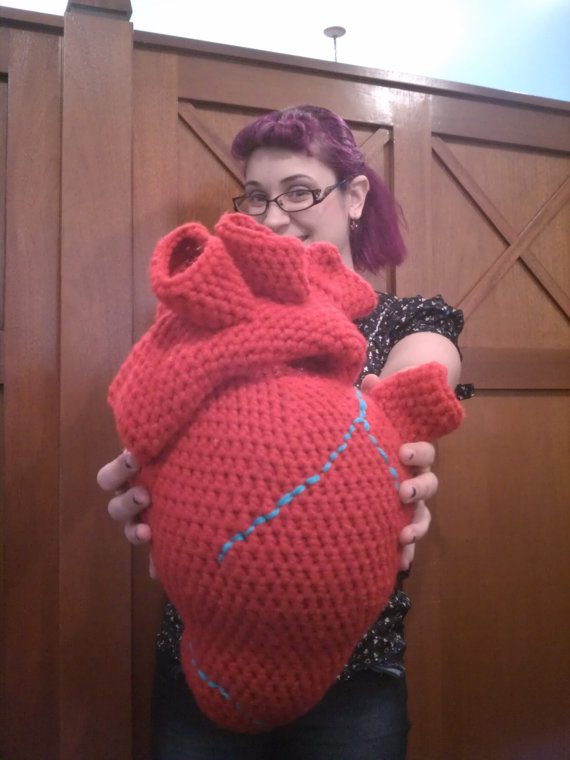 crochet heart pillow