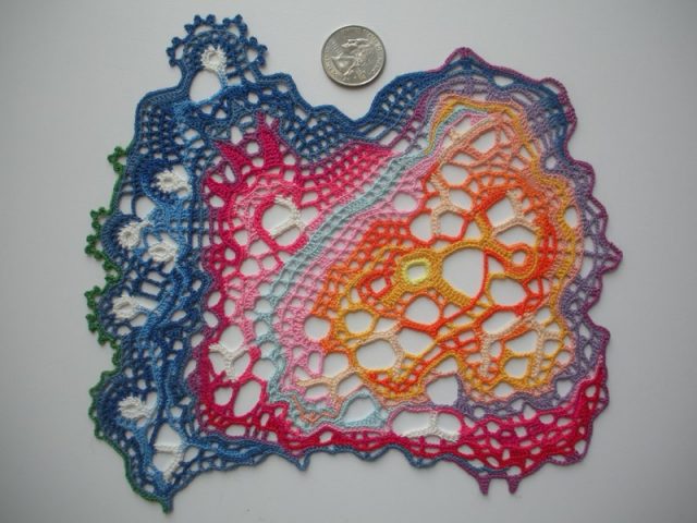 colorful crochet doily art