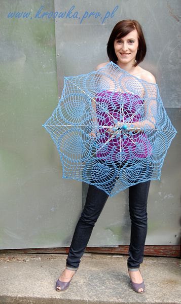blue crochet umbrella