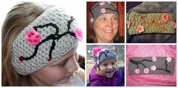crochet cherry blossom headband