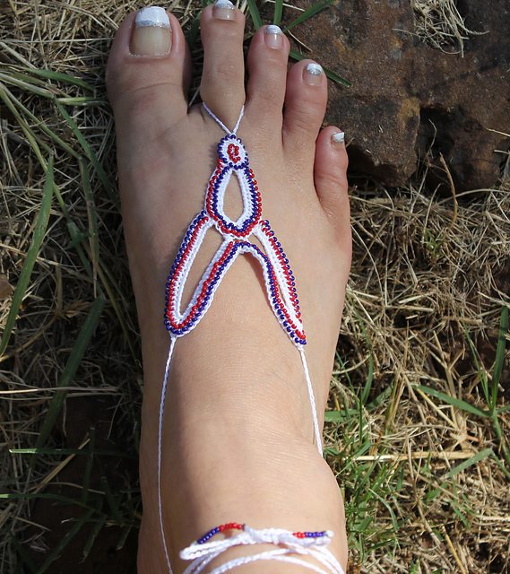 red white blue crochet barefoot sandals pattern