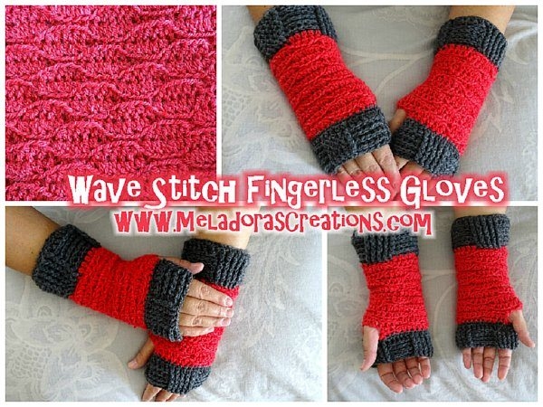 wave stitch fingerless gloves free crochet pattern
