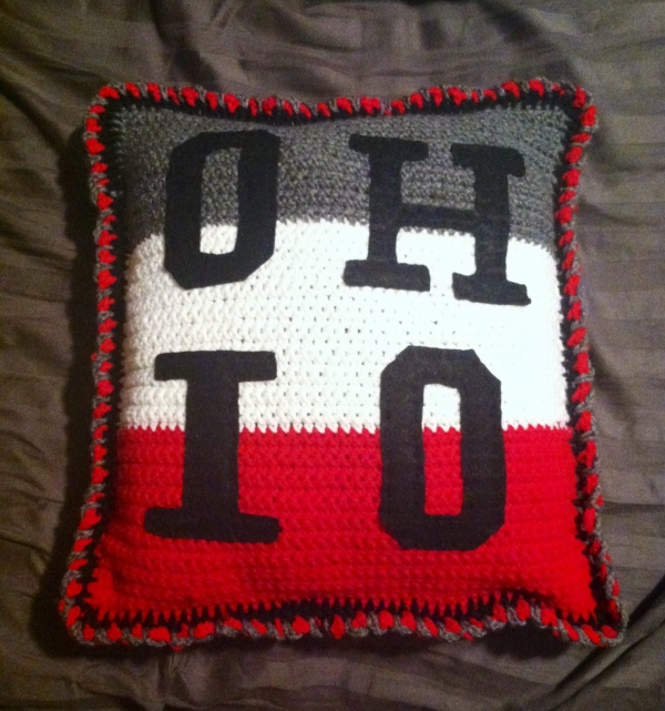 Ohio crochet pillow by Jeanne Szymczak