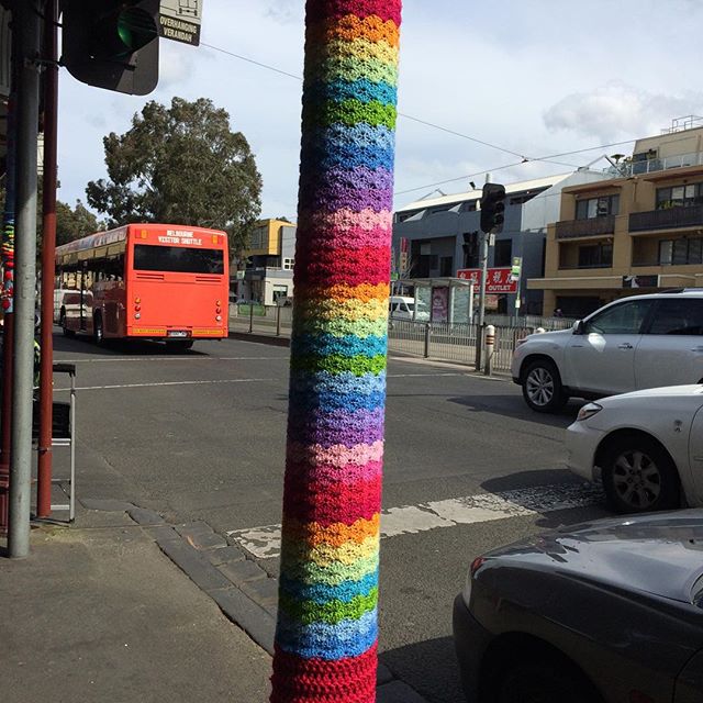 knitpurlhook yarnbombing for the first time!