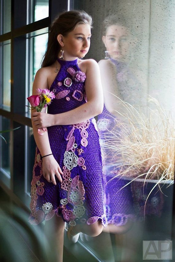 purple freeform crochet dress