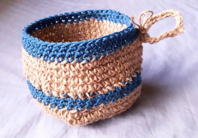twine and wool crochet basket