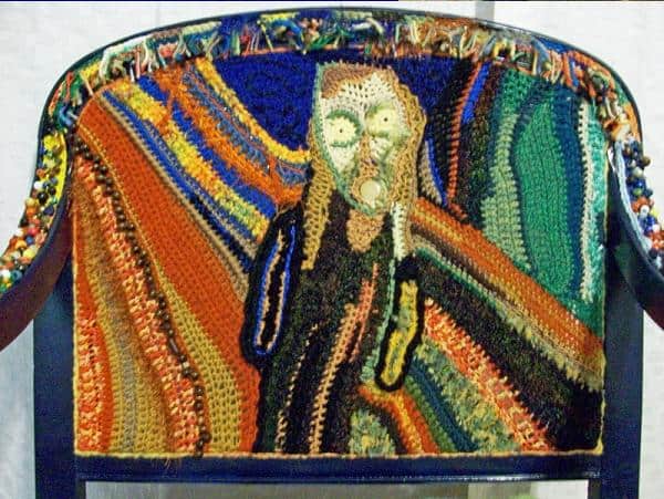 crochet art chair of munch's scream
