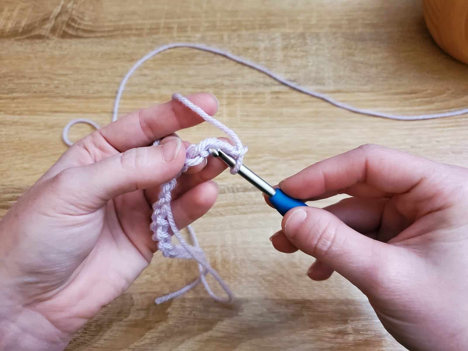 Bobble Stitch (step 2) - inserting your hook into the 3rd chain from hook