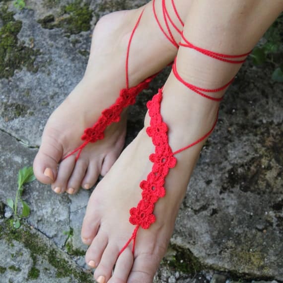Black Crochet Lace up Barefoot Sandal Gladiator Style - Etsy