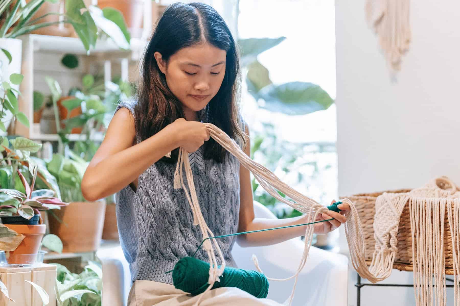 Woman Choosing Yarn for Crochet