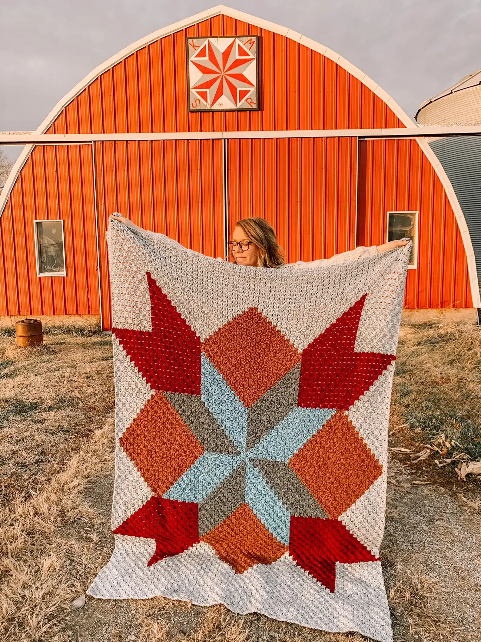 20 Beautiful Crochet Quilt Patterns You Will Want to Make 8 C2C Barn Quilt Blanket