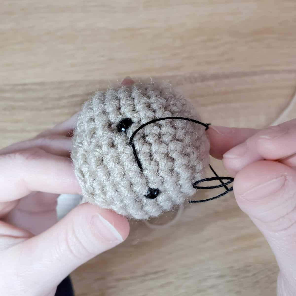 Cocoa Bear Crochet adding eyes