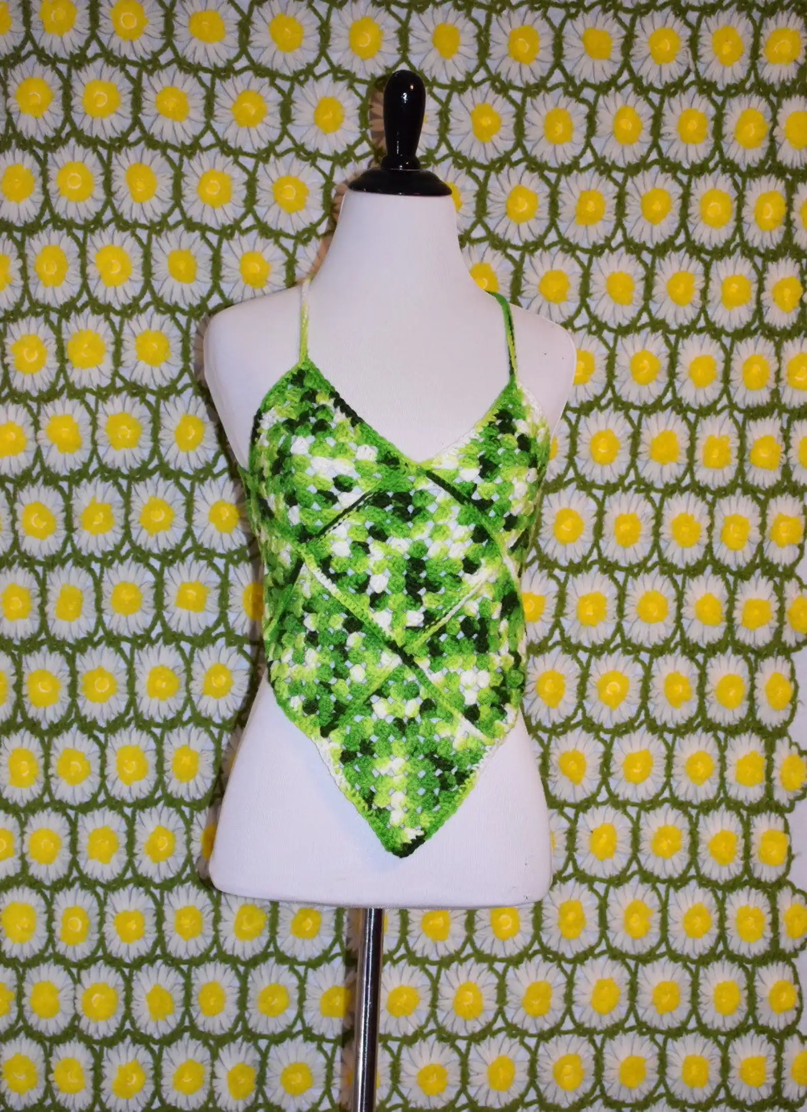 Upcycled Granny Square Crochet Halter Top