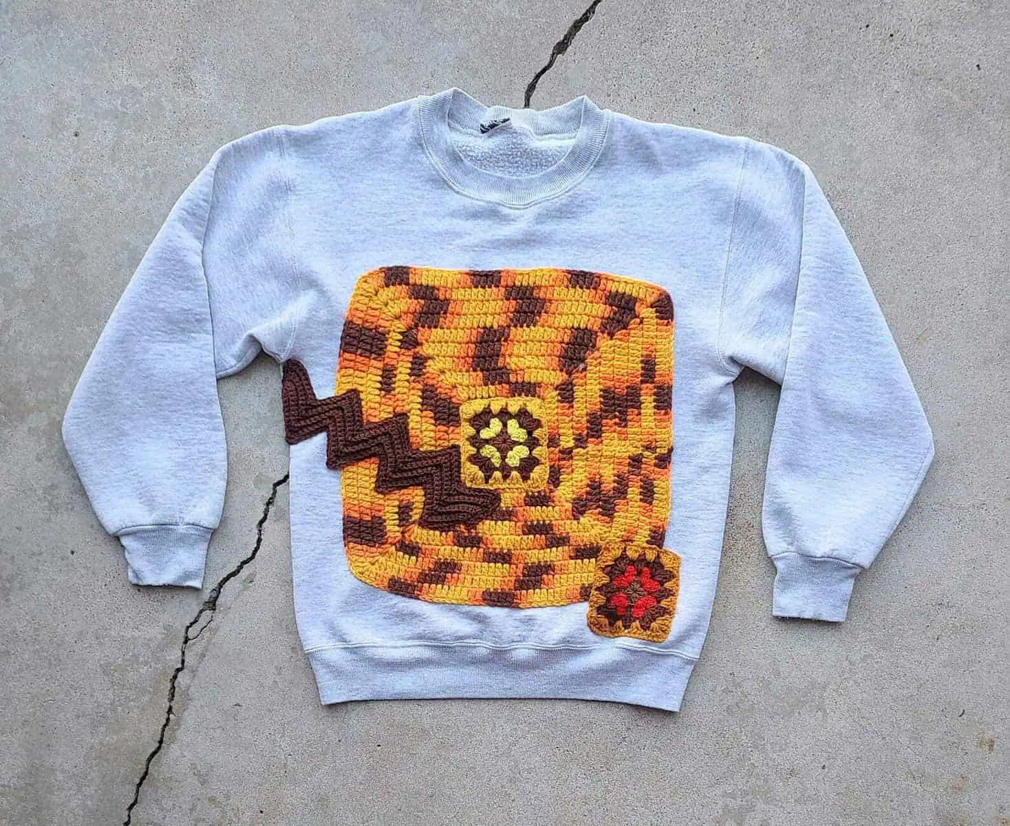 Vintage 90s Upcycled Gray Crochet Crewneck