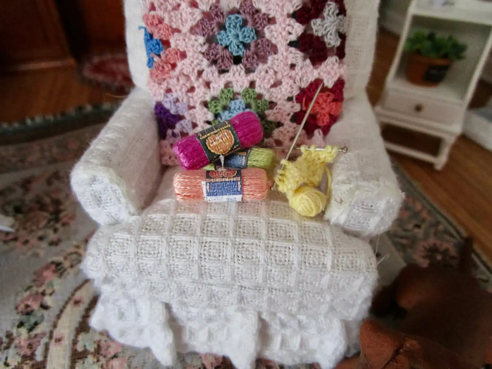 Knitting in Progress With Mini Yarn Skeins