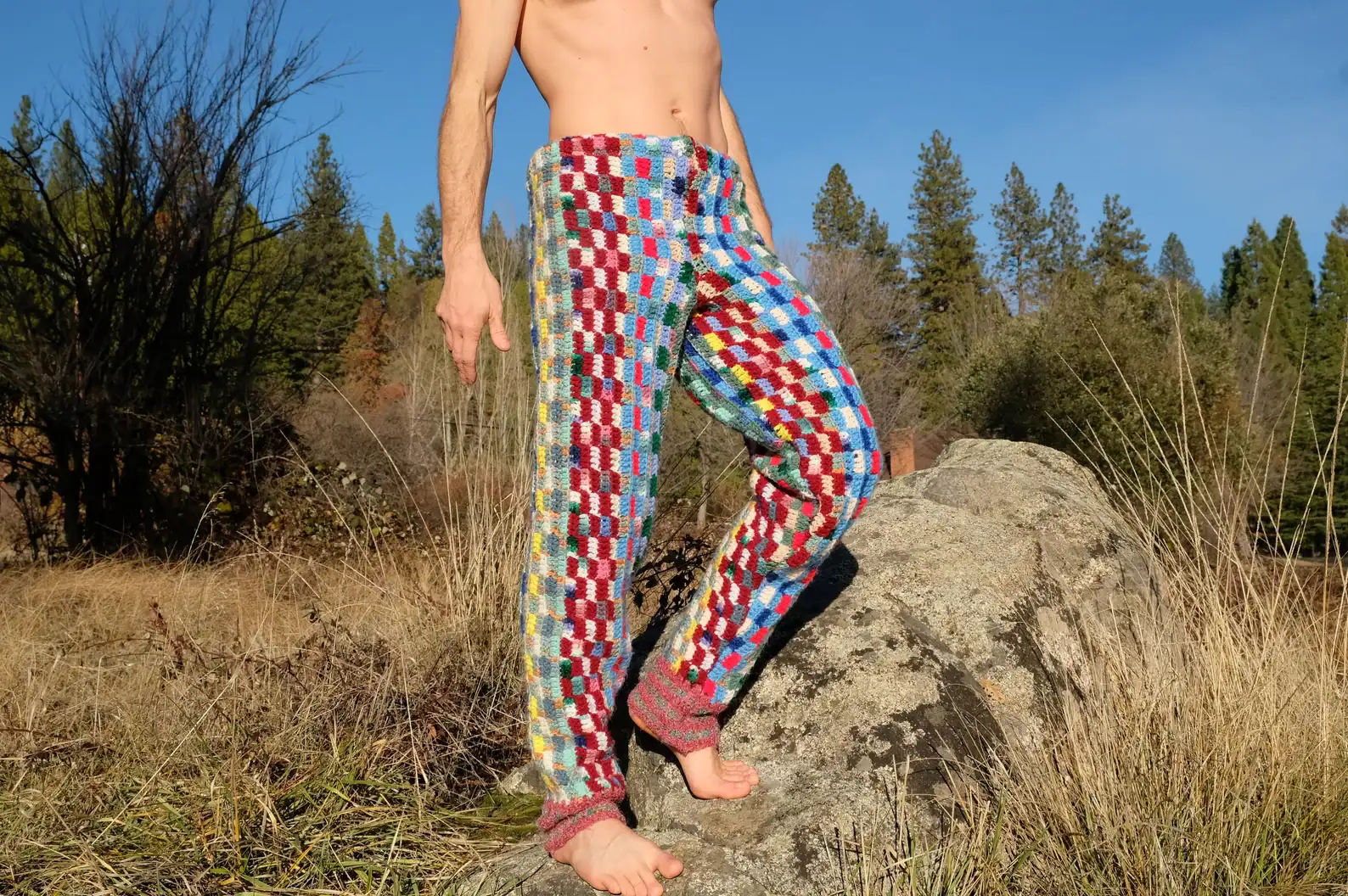 Multicolor Checkered Crochet Pants