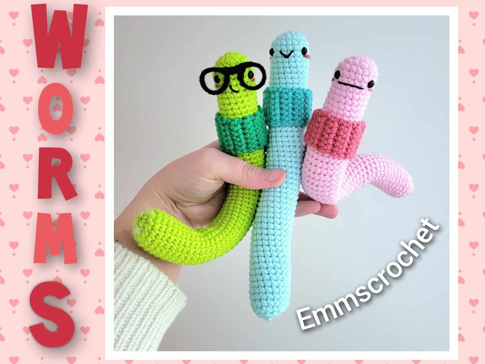 20 Incredible Crochet Snails, Slugs, Caterpillars, and Worms 8 Worms Crochet Pattern
