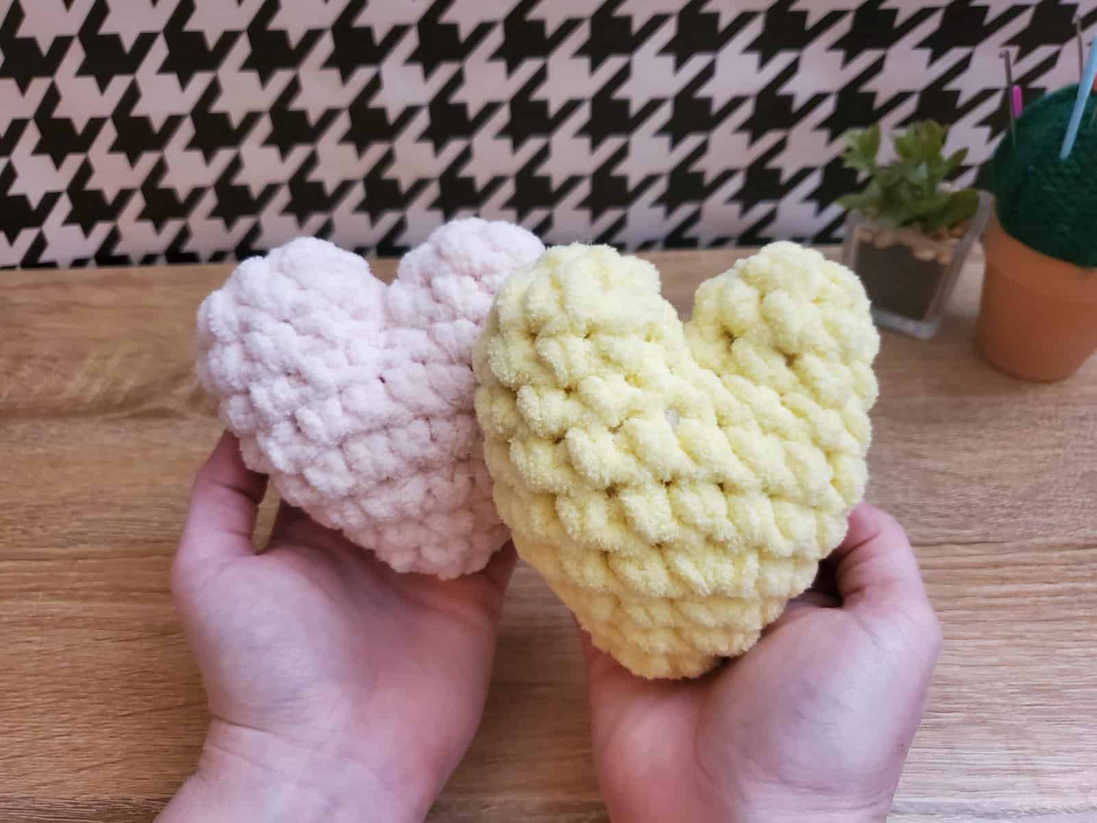 two crochet hearts