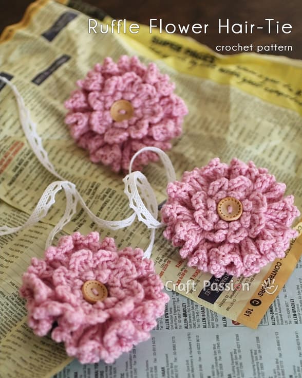 crochet ruffle flower hair tie