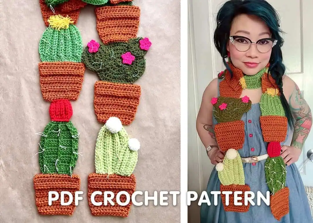 23 Free and Paid Crochet Cactus Patterns You’ll Want To Try 8 Potted Cactus Scarf Pattern