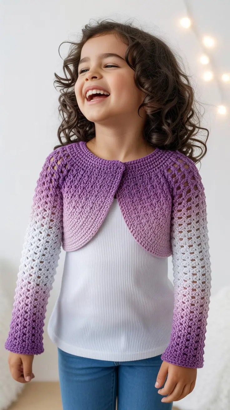 32 Bolero Crochet Patterns: Add a Chic Touch to Your Wardrobe Today! 19 a bright indoor photograph of a young gi Tai5tnLSTra6Tl8uuAI8Wg