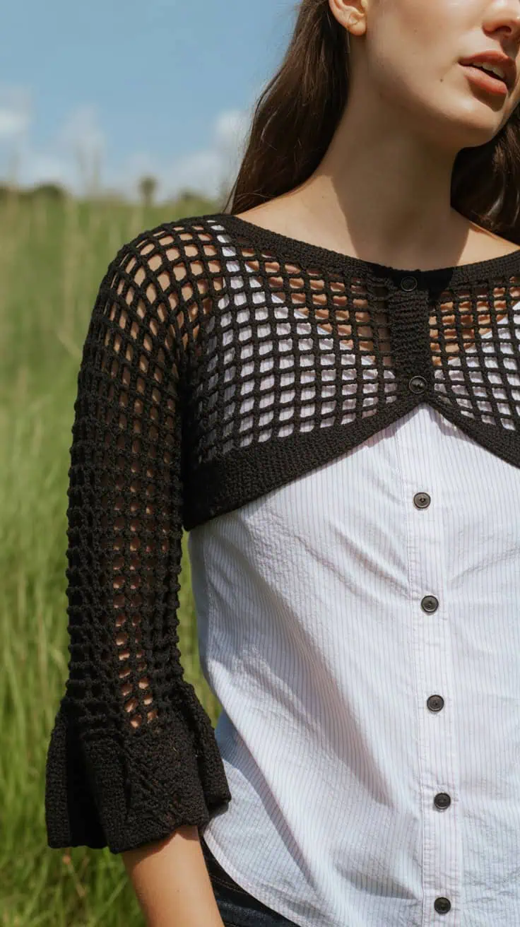 32 Bolero Crochet Patterns: Add a Chic Touch to Your Wardrobe Today! 13 a close up fashion photograph of a