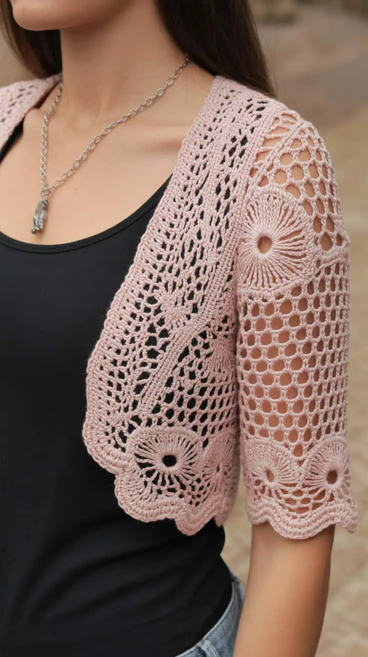 32 Bolero Crochet Patterns: Add a Chic Touch to Your Wardrobe Today! 47 a close up photograph of a delicate lace BiQkDazsS8atuH0GPG 16A StzErKb0QuCq0aCDSM2t6g