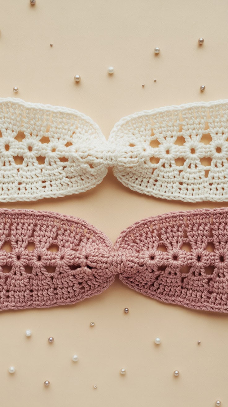 25 Baby Headband Crochet Patterns: Create Adorable Keepsakes for Your Little One 22 a close up photograph of two crocheted h xPQ2zuUrSlul90kB1 bWbg J5thXziBQjyHj EQLwOvzg