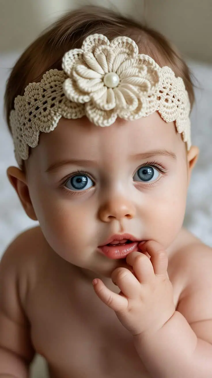 25 Baby Headband Crochet Patterns: Create Adorable Keepsakes for Your Little One 18 a close up portrait photograph of a baby ZDmcoRAqTpC7d451TPjKyg bukQkhy QYGf023XPj5U3g