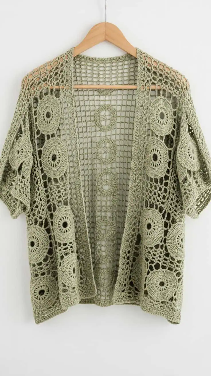 32 Bolero Crochet Patterns: Add a Chic Touch to Your Wardrobe Today! 7 a delicate sage green crocheted bolero