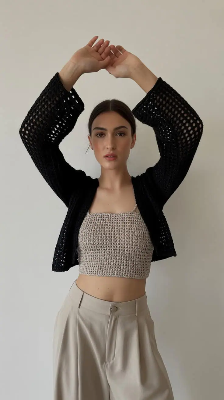 32 Bolero Crochet Patterns: Add a Chic Touch to Your Wardrobe Today! 53 a fashion photography shot against a