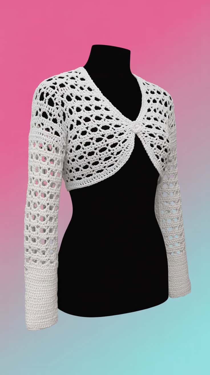 32 Bolero Crochet Patterns: Add a Chic Touch to Your Wardrobe Today! 69 a white crocheted bolero shrug displayed REc9yEucQD6 MPWiNEbVIw mkoVupl5R4aIEwk7wngzcA