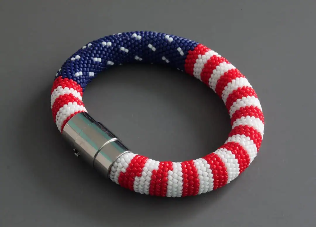 19 Lovely Examples of Crochet Jewelry to Admire and Try 3 Patriotic Bead Crochet Bracelet