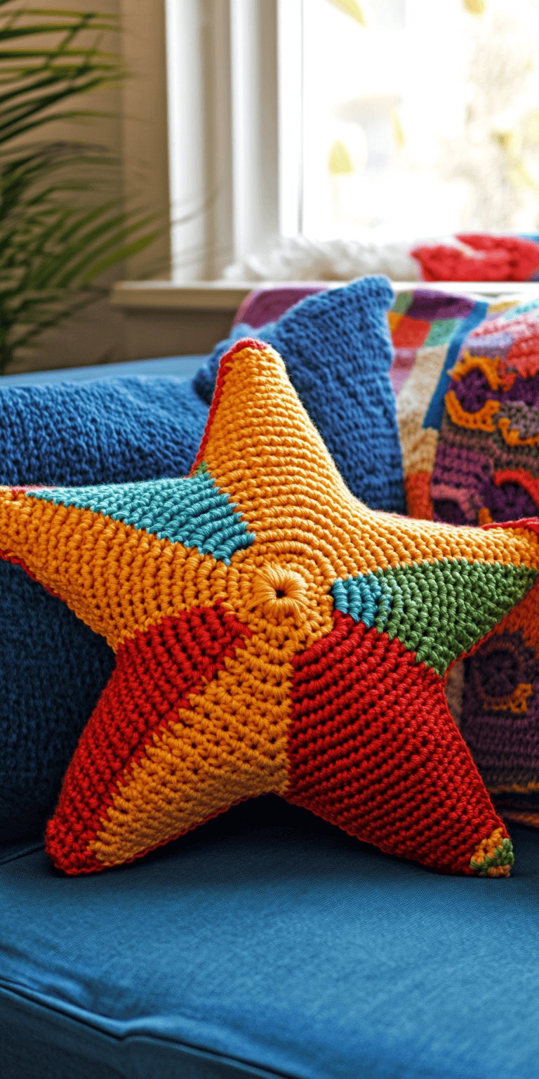 20 Star Pillow Crochet Patterns: Enhance Your Home Decor Today! 41 5 Pointed Star Crochet Pillow PDF Pattern