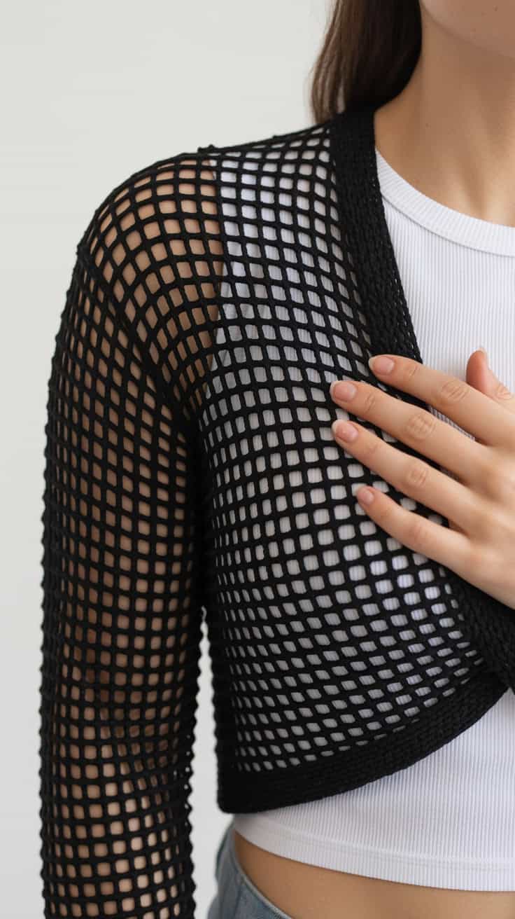 26 Cropped Sweater Crochet Patterns: Upgrade Your Wardrobe Handmade Style 48 a close up photograph of a black mesh kn OtV2mqdyRgSccRa8hBkE6A Zkl