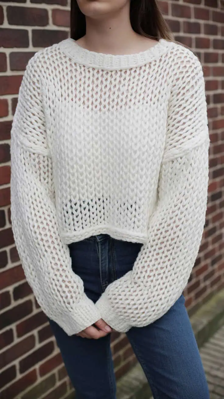 26 Cropped Sweater Crochet Patterns: Upgrade Your Wardrobe Handmade Style 2 a close up photograph of a chunky knit w aoBJBbu RquLUE Y2ujjZQ f2KFBqS1QNmyLnuHnCQkbA