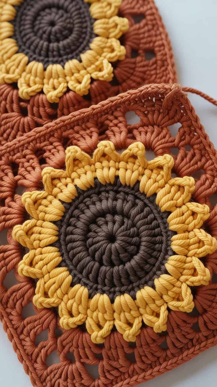 23 Sunflower Granny Square Crochet Pattern: Brighten Your Crafts with Ease 32 a close up photograph of a crocheted gra z 2mDye5STup2svG9c7pmg FU9mz85 Rduhq 2WjlcaRQ
