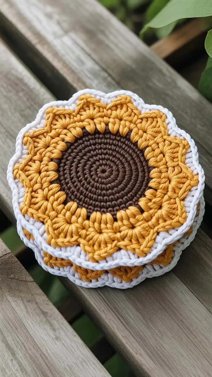 23 Sunflower Granny Square Crochet Pattern: Brighten Your Crafts with Ease 26 a close up photograph of a crocheted
