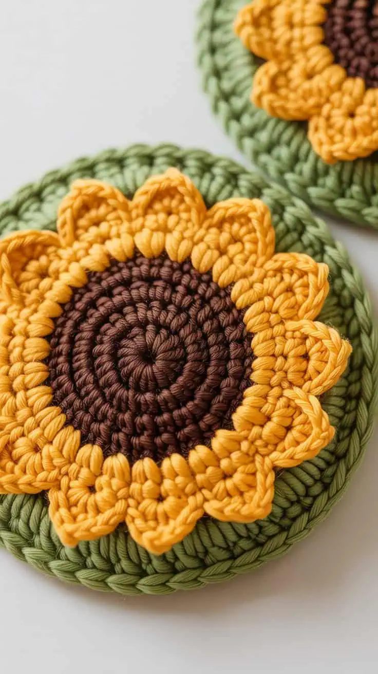 23 Sunflower Granny Square Crochet Pattern: Brighten Your Crafts with Ease 28 a close up photograph of a crocheted sun ut31QJn2RBeuS09emSMpYQ lBm2jKdPQo62tLfrTZlZbw