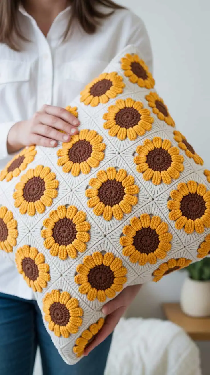 23 Sunflower Granny Square Crochet Pattern: Brighten Your Crafts with Ease 40 a close up photograph of a handmade
