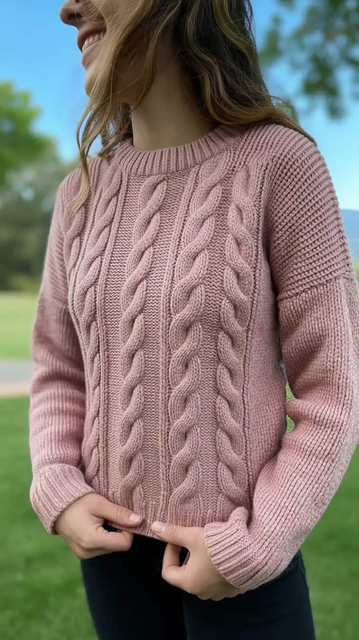 26 Cropped Sweater Crochet Patterns: Upgrade Your Wardrobe Handmade Style 10 a close up photograph of a pink cable kn MrMcAco TDKjGS2tNvbwmg 3TEpg0u7TEGX7ajGq0S9oQ