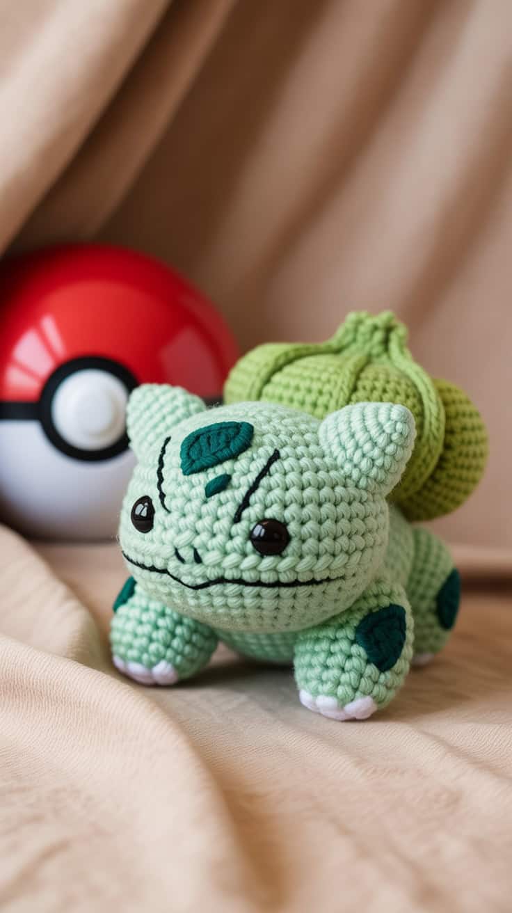 12 Bulbasaur Crochet Patterns: Delight Your Inner Pokemon Fan Today! 22 a close up photograph of a small crochet jW hLwUGT0uu6MuIjM9iuQ kti nNzFQU63W5doM5GQbA
